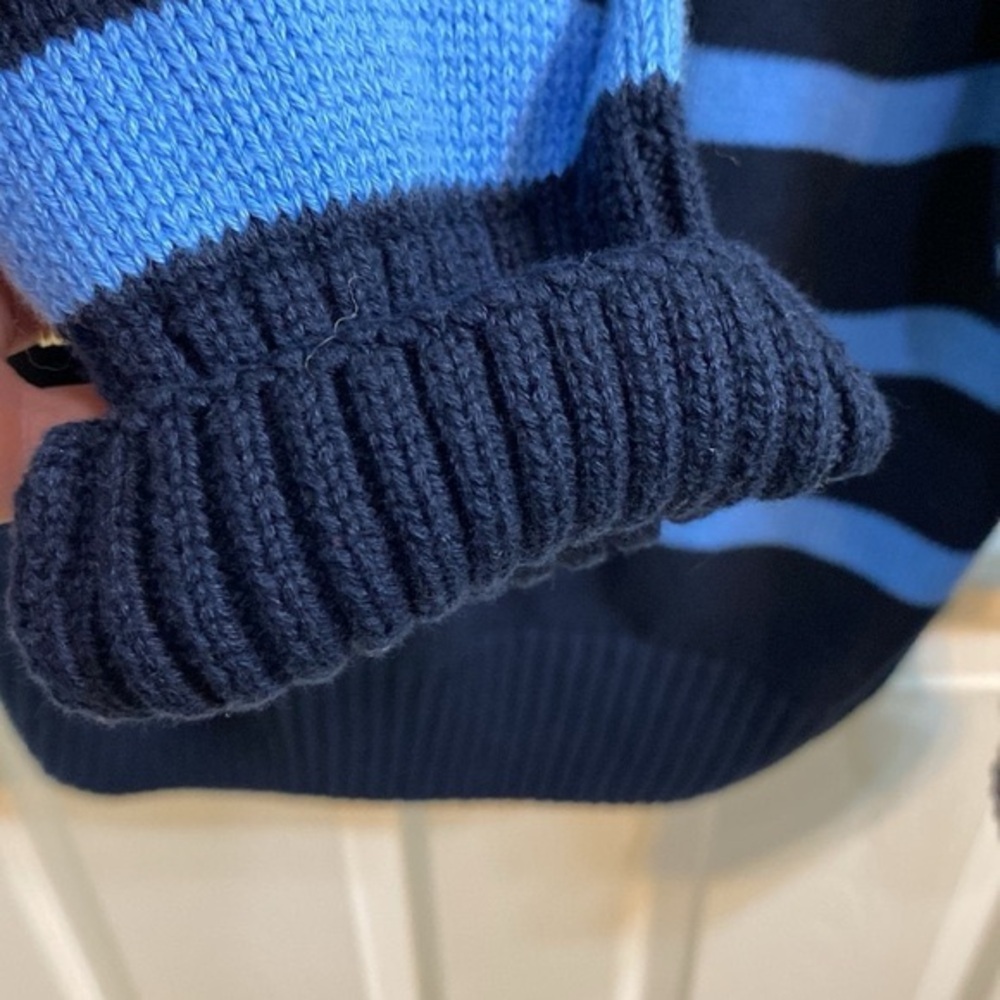 English Factory Cotton Zip Striped Blue Sweater Heavy Knit Winter Womens Large - Picture 5 of 9